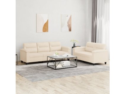 2dílná sedací souprava s poduškami béžová tkanina z mikrovlákna 3202343