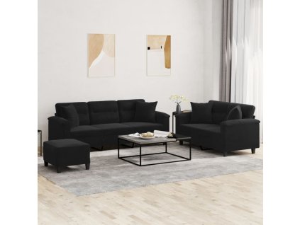 3dílná sedací souprava s polštáři černá tkanina z mikrovlákna 3202359