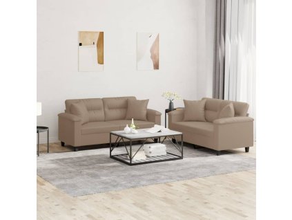 2dílná sedací souprava s polštáři cappuccino umělá kůže 3202376