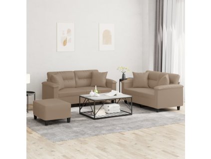 3dílná sedací souprava s polštáři cappuccino umělá kůže 3202381