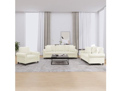 3dílná sedací souprava s polštáři krémová samet 3202198