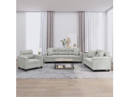 3dílná sedací souprava s polštáři světle šedá mikrovlákno 3202303