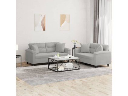 2dílná sedací souprava s polštáři světle šedá mikrovlákno 3202327