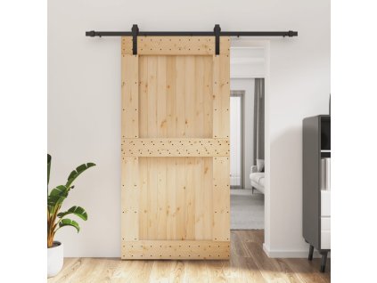 Posuvné dveře s kováním 100 x 210 cm masivní borové dřevo 3202997