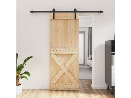 Posuvné dveře s kováním 80 x 210 cm masivní borové dřevo 3202999