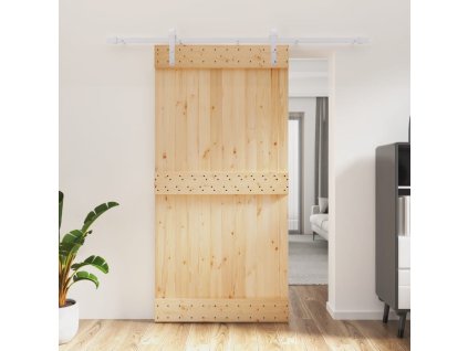 Posuvné dveře s kováním 100 x 210 cm masivní borové dřevo 3203031