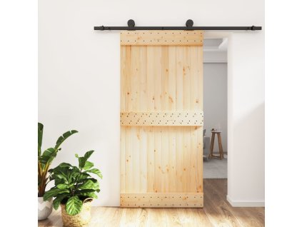 Posuvné dveře s kováním 100 x 210 cm masivní borové dřevo 3203069