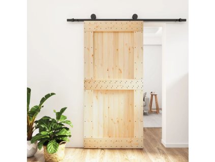 Posuvné dveře s kováním 100 x 210 cm masivní borové dřevo 3203075