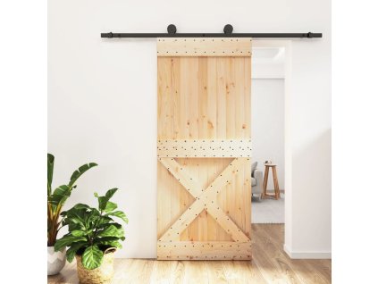 Posuvné dveře s kováním 90 x 210 cm masivní borové dřevo 3203079