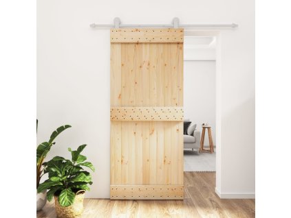 Posuvné dveře s kováním 90 x 210 cm masivní borové dřevo 3203089