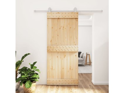Posuvné dveře s kováním 90 x 210 cm masivní borové dřevo 3203107