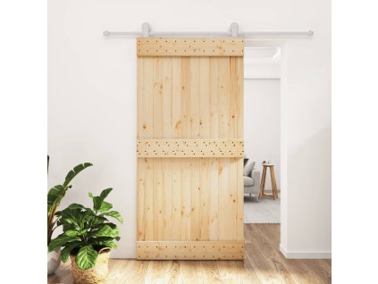 Posuvné dveře s kováním 100 x 210 cm masivní borové dřevo 3203109