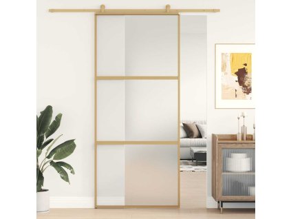 Posuvné dveře zlaté 90 x 205 cm mléčné ESG sklo a hliník 155152