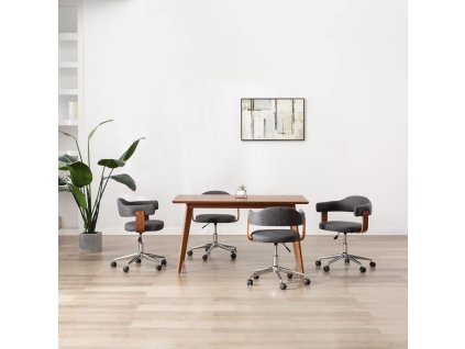 Otočné jídelní židle 4 ks šedé ohýbané dřevo a textil 3054903