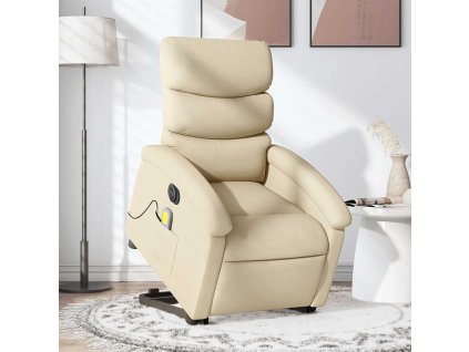 Elektrické zvedací masážní polohovací křeslo krémové textil 3204023