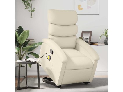 Zvedací masážní polohovací křeslo krémové umělá kůže 3204048