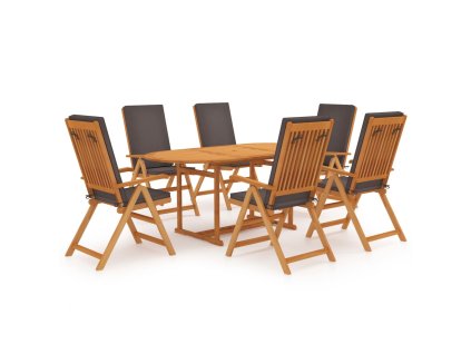 7dílný zahradní jídelní set s poduškami masivní teak šedý 3059555
