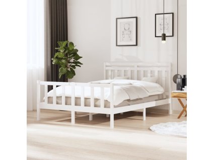 Rám postele bílý 150 x 200 cm King Size masivní dřevo 3100964