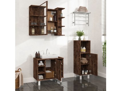 3dílný set koupelnových skříněk kouřový dub kompozitní dřevo 3187609