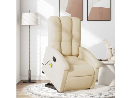 Zvedací masážní polohovací křeslo krémové textil 3204113