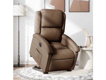 Elektrické zvedací polohovací křeslo hnědé textil 3204192