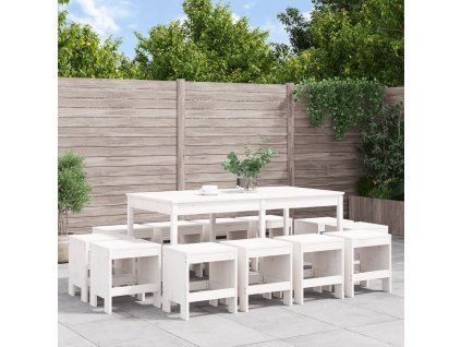 13dílný zahradní jídelní set bílý masivní borové dřevo 3157722