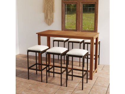 7dílný zahradní barový set s poduškami hnědý 3068010