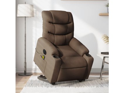 Elektrické zvedací masážní polohovací křeslo hnědé textil 3206676