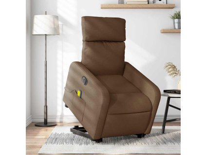 Elektrické zvedací masážní polohovací křeslo hnědé textil 3206730