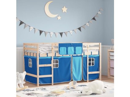 Dětská patrová postel se závěsy modrá 90 x 190 cm borovice 3206974