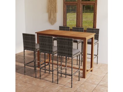 7dílný zahradní barový set s poduškami šedý 3068007