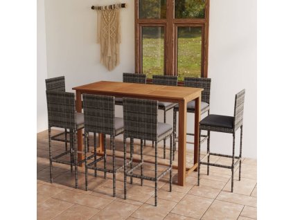 9dílný zahradní barový set s poduškami šedý 3068009