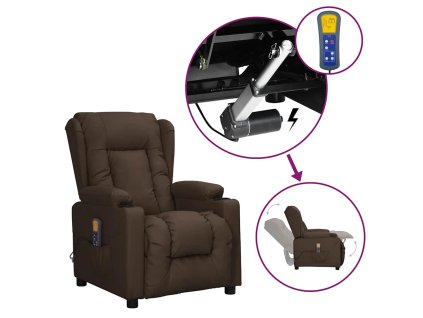 Zvedací masážní křeslo hnědé umělá kůže 3093451