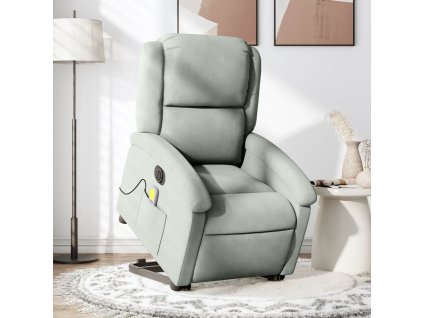 Elektrické zvedací masážní polohovací křeslo světle šedé samet 3204333