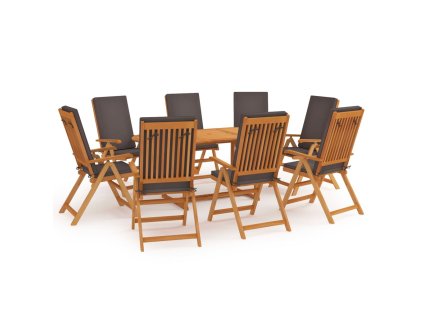 9dílný zahradní jídelní set s poduškami masivní teak šedý 3059556