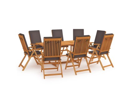 9dílný zahradní jídelní set s poduškami masivní teak šedý 3059568