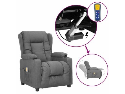 Zvedací masážní křeslo světle šedé textil 3093433