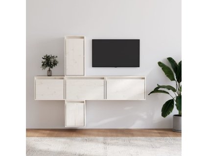 TV skříňky 5 ks bílé masivní borové dřevo 3100205