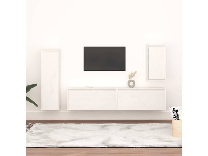 TV skříňky 4 ks bílé masivní borové dřevo 3100230