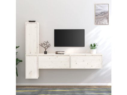 TV skříňky 4 ks bílé masivní borové dřevo 3100280