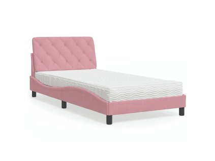 Postel s matrací růžová 100 x 200 cm samet 3208645