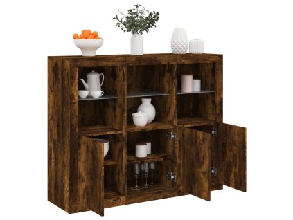 Příborníky s LED osvětlením 3 ks kouřový dub kompozitní dřevo 3209104