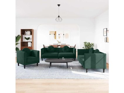 3dílná sedací souprava s polštáři tmavě zelená samet 3209249