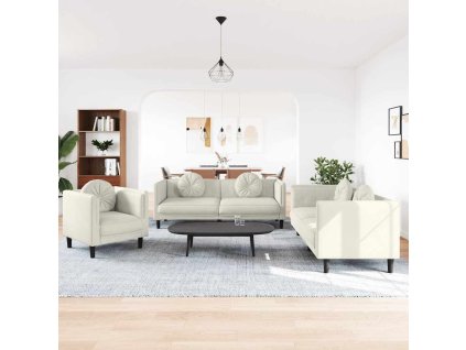 3dílná sedací souprava s polštáři krémová samet 3209254