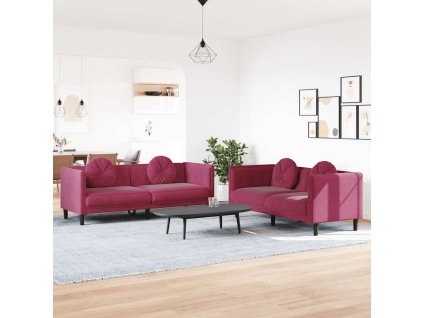 2dílná sedací souprava s polštáři vínová samet 3209261
