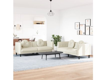 2dílná sedací souprava s polštáři krémová samet 3209264