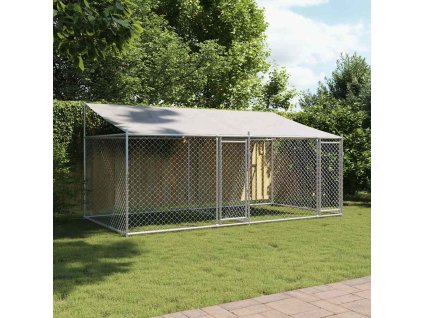 Klec pro psy se střechou a dvířky šedá 4x2x2 m pozinkovaná ocel 3209563