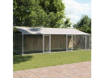 Klec pro psy se střechou a dvířky šedá 6x2x2 m pozinkovaná ocel 3209564