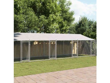 Klec pro psy se střechou a dvířky šedá 12x2x2m pozinkovaná ocel 3209567