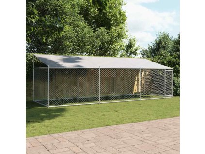 Klec pro psy se střechou a dvířky šedá 6x2x2 m pozinkovaná ocel 3209569